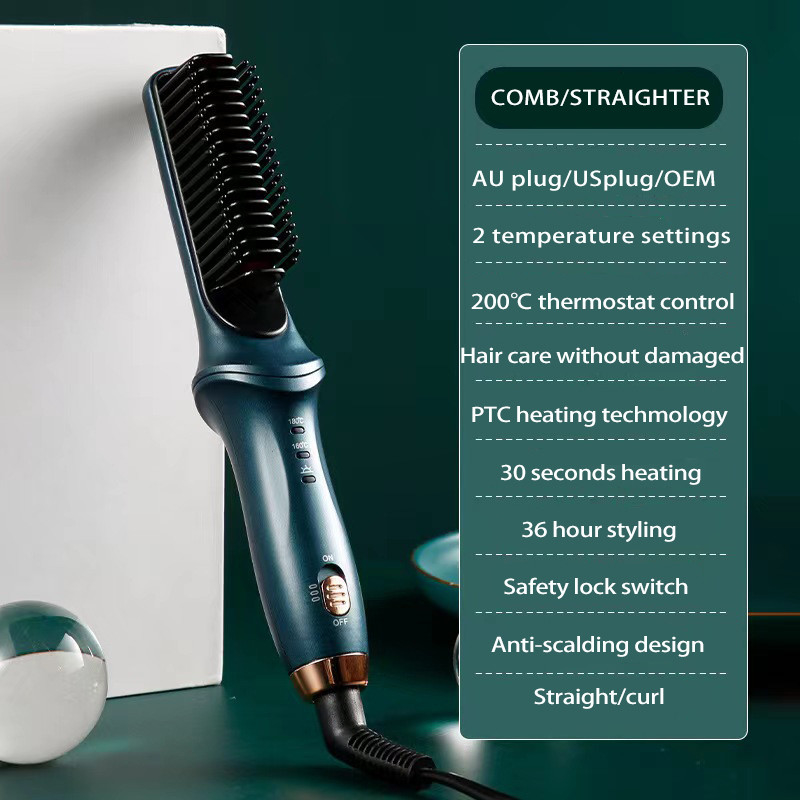 Pincel elétrico de endireitação com luz para cabelo natural brilhante