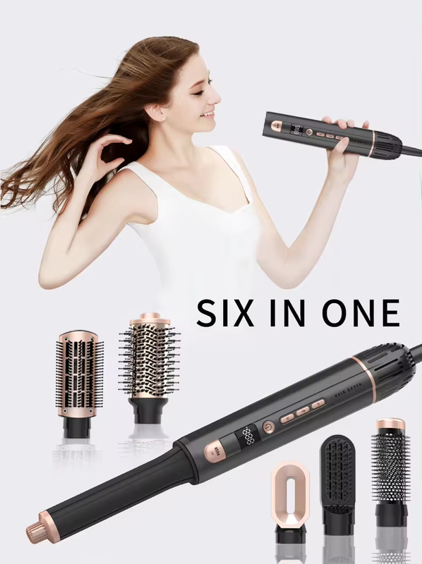 Novo Design 2024 Venda Quente 6 em 1 Multi Função Styler Air Wrap LCD Display Hot Air Brush