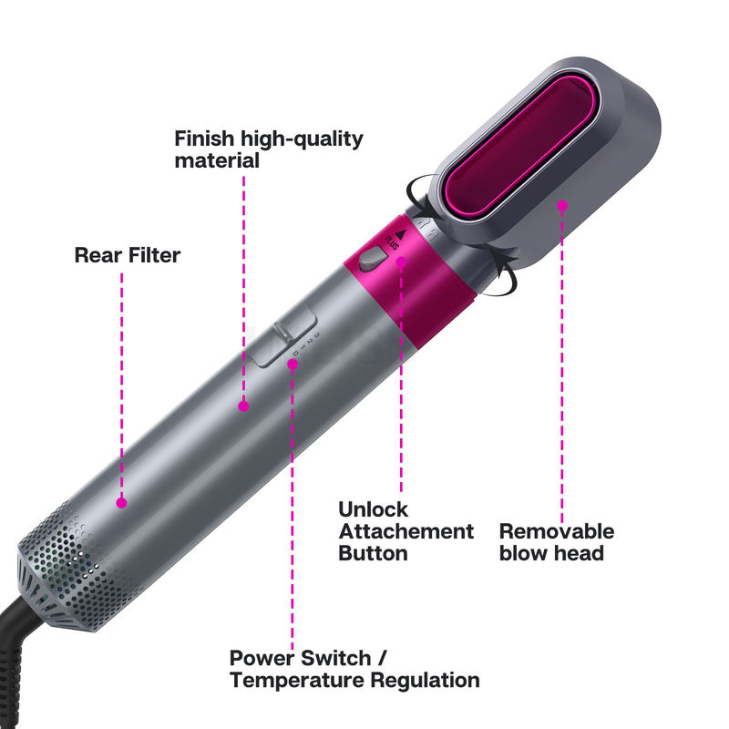 Enrolamento de ar de íons negativos Curling automático de cabelo estilo de ar quente escova 5 em 1 Multi função