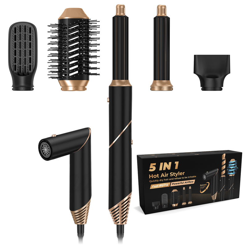 Profissional 6 em 1 Poderoso Estirador de cabelo dobrável de ar quente Secador de cabelo Iônico Salão de beleza Balck Golden