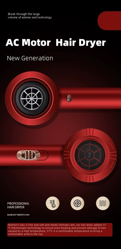 Velocidade de secagem rápida Secador de cabelo de íons negativos sem folhas com baixo ruído e motor AC