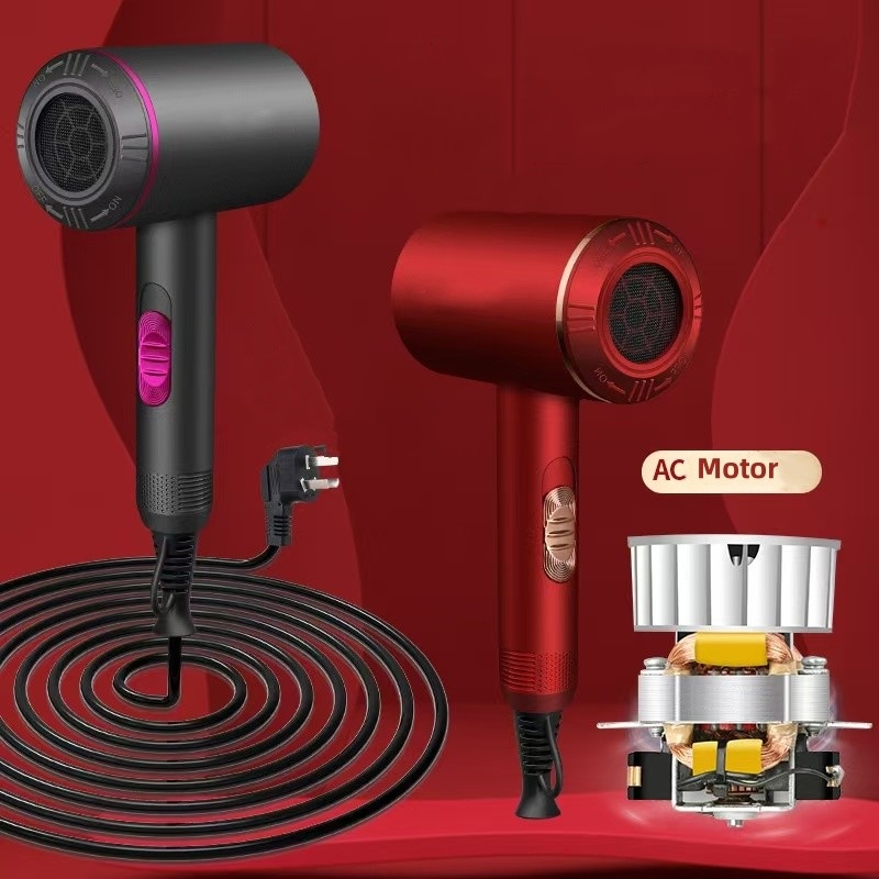 Velocidade de secagem rápida Secador de cabelo de íons negativos sem folhas com baixo ruído e motor AC