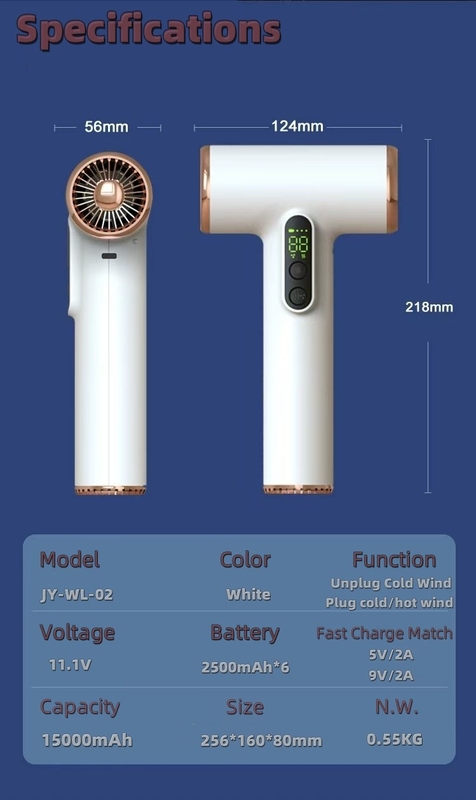 Tamanho de viagem Secadores de cabelo sem fio de bateria de 200W com baixo ruído