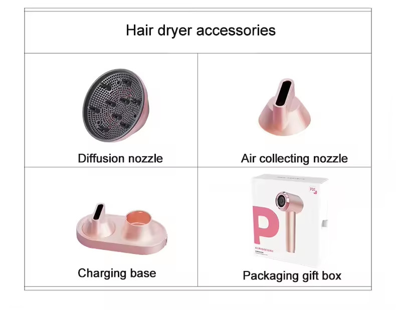 Secador de cabelo sem fio recarregável suporta longa duração da bateria, baixa temperatura e secador de cabelo de íons negativos