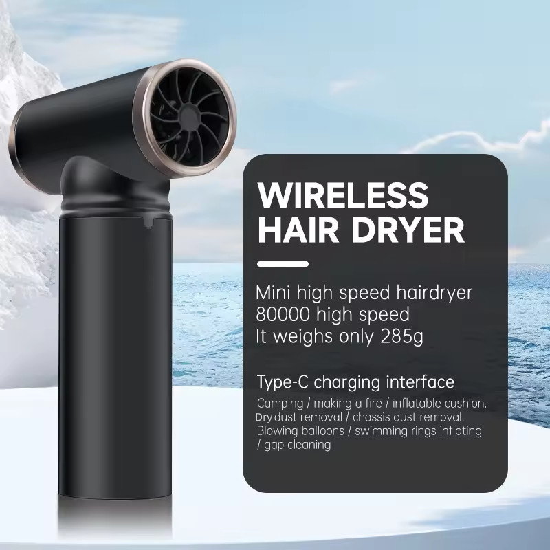 Secador de cabelo portátil sem fio com 3 níveis de velocidade e corpo de liga de alumínio