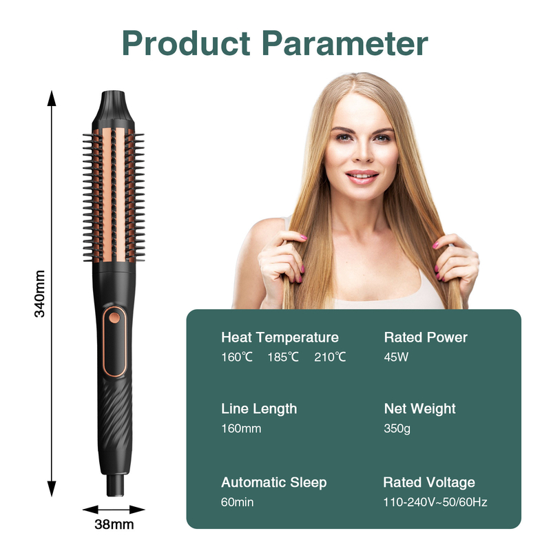 Escova de cabelo de cerâmica com temperatura ajustável e cabo de alimentação de 1,6 m