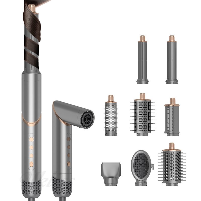 Profissional 8 em 1 estilista de cabelo escova de ar quente multi curling secagem endireitamento iões negativos dobragem conjunto de presente