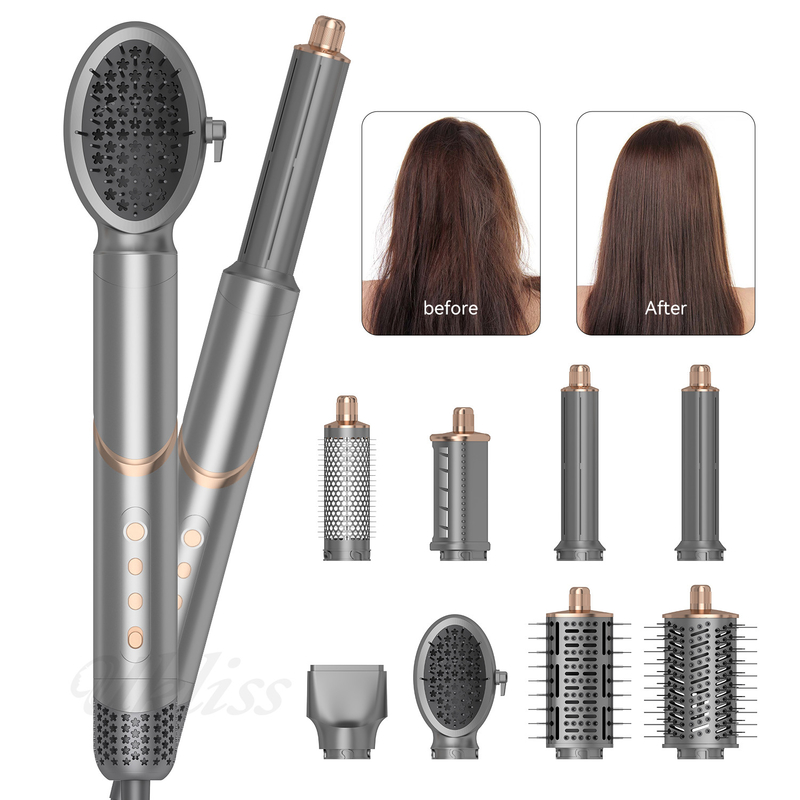 Profissional 8 em 1 estilista de cabelo escova de ar quente multi curling secagem endireitamento iões negativos dobragem conjunto de presente