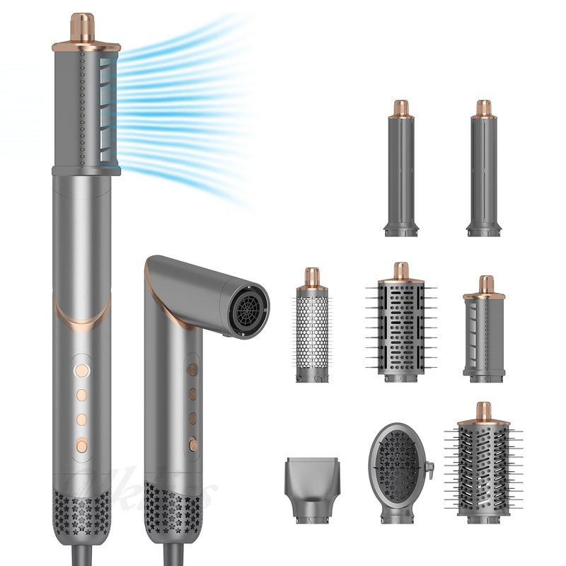 Conjunto de secador de cabelo dobrável de 8 em 1 com configurações de calor ajustáveis e design de vários bocal