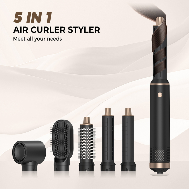 Multifuncional 5 em 1 Comb Set de ar quente Estilização Redução de ruído Curling Tecnologia de íons negativos de ferro