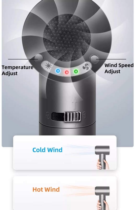 Secador de cabelo portátil sem fio Bateria de 60W Alimentada com 4 ligas de alumínio de ajuste de calor