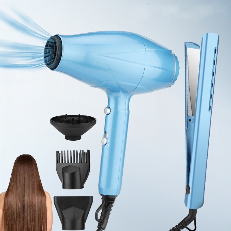 2 em 1 secador de cabelo e alisador de cabelo conjunto profissional de alta potência 2200W cuidados com o cabelo conjunto de presente