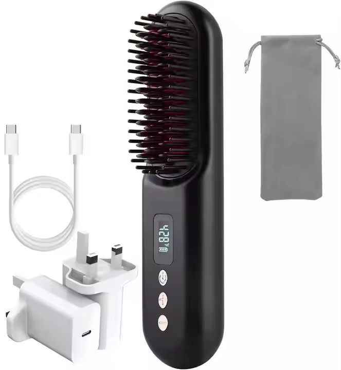 Escova de endireitação de cabelo sem fio com 4 configurações de temperatura PD20W de carregamento rápido Design de aquecimento rápido anti-escaldamento