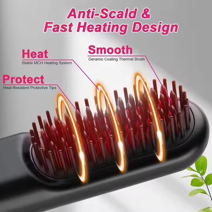 Escova de endireitação de cabelo sem fio com 4 configurações de temperatura PD20W de carregamento rápido Design de aquecimento rápido anti-escaldamento