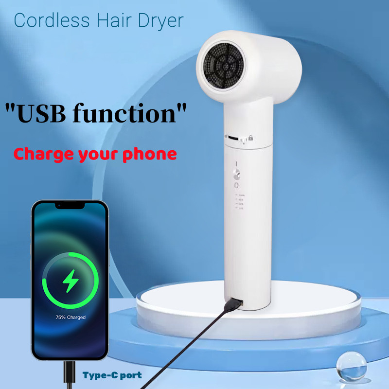 Secador de cabelo portátil de 450W sem fio com 48000mAh Grande capacidade de bateria Design compacto