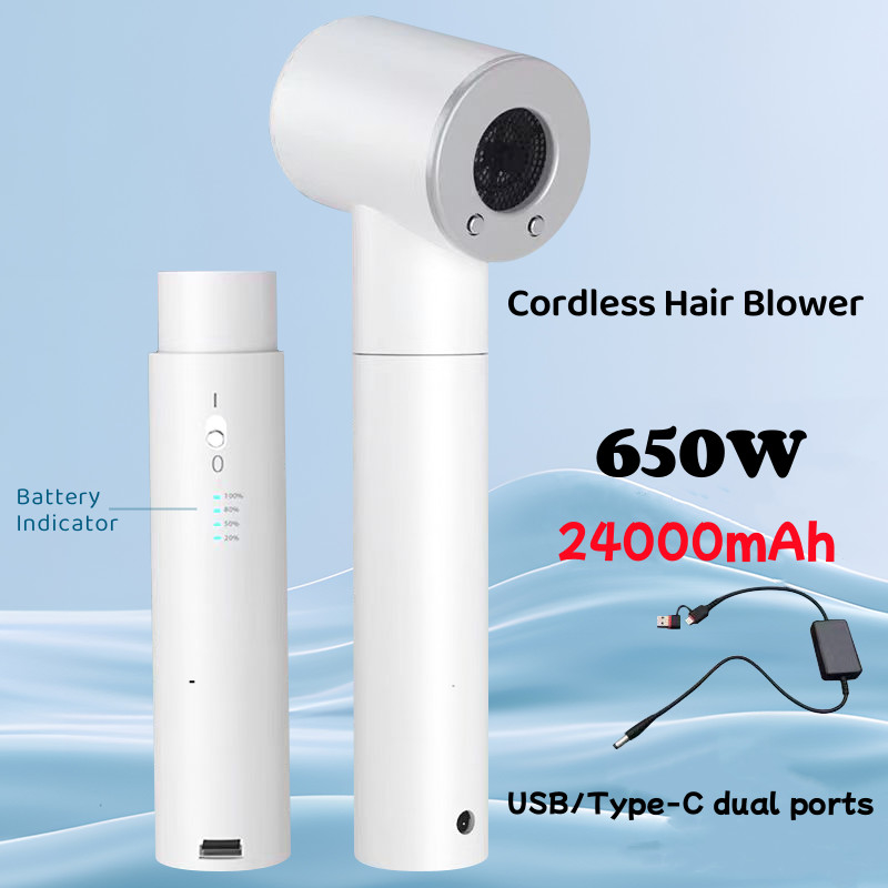 Secador de cabelo portátil de 450W sem fio com 48000mAh Grande capacidade de bateria Design compacto