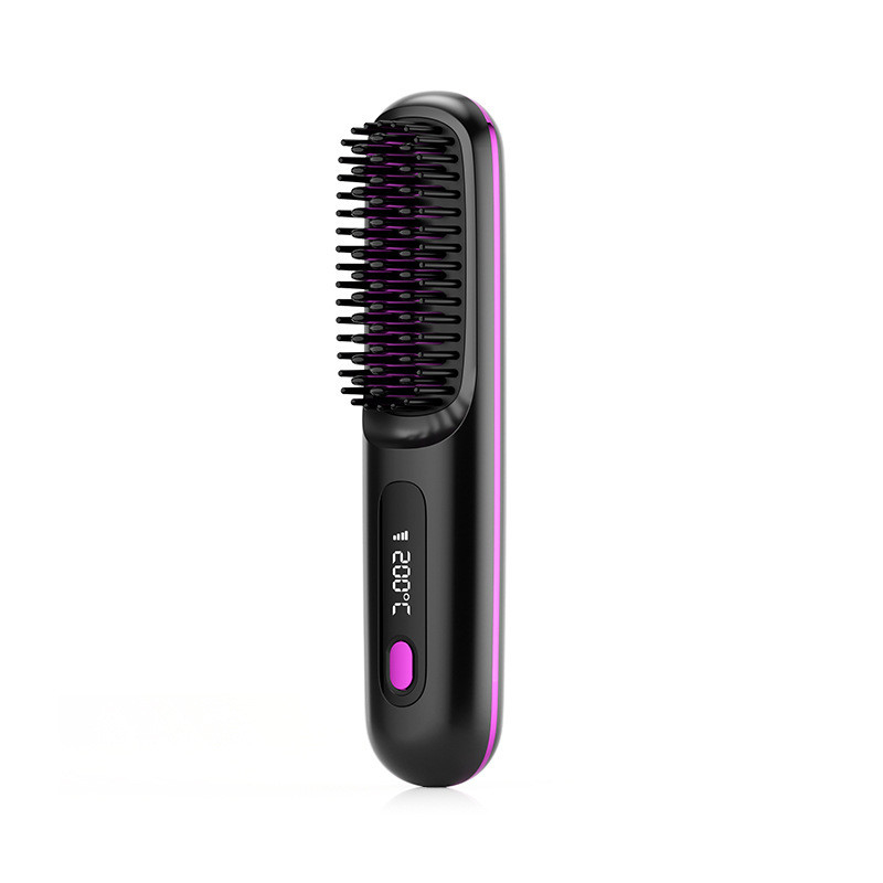 Escova de endireitação de cabelo portátil sem fio 35W aquecimento rápido Tipo-C com tela de exibição de temperatura de íons negativos