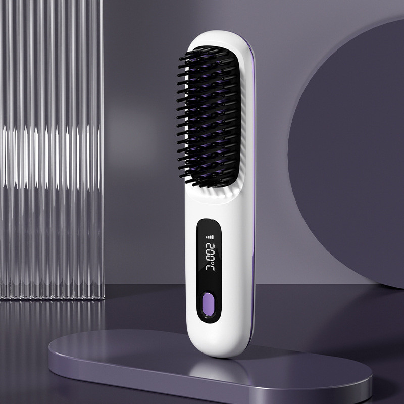 Escova de endireitação de cabelo portátil sem fio 35W aquecimento rápido Tipo-C com tela de exibição de temperatura de íons negativos