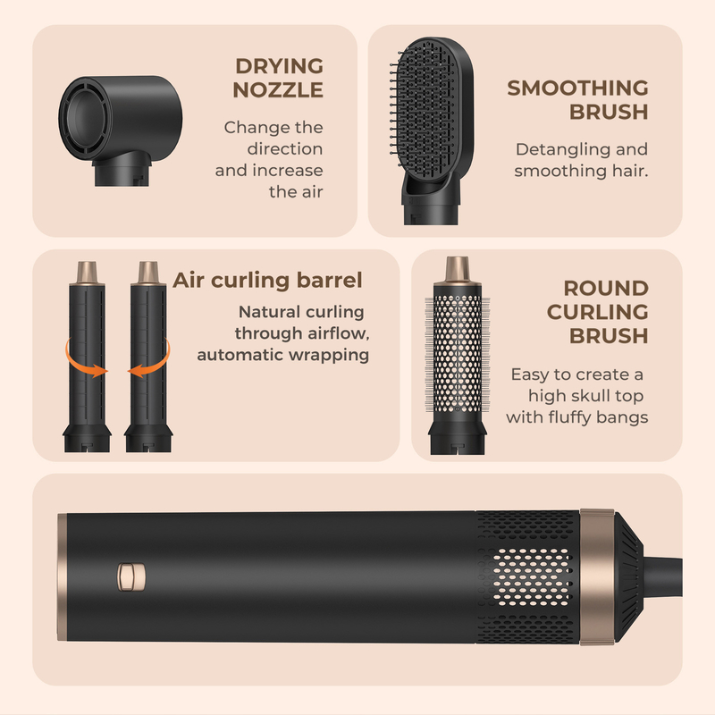 5 em 1 ferramenta elétrica de estilhaçamento de cabelo Custom Logo LED multifuncional de cabelo curl Set com 1000W de potência e 1,8m comprimento de fio