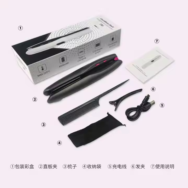 Recarregável 2 em 1 alisador de cabelo sem fio endireitamento sem fio curling com bateria de 4800mAh e multi-temperatura
