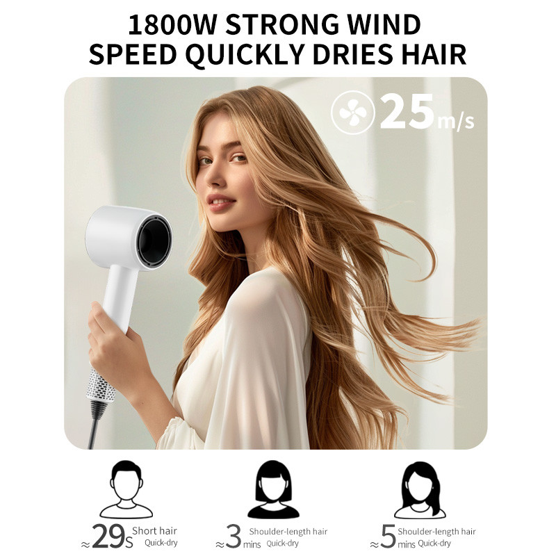 Secador de cabelo de salão profissional de 1800W de alta potência 5 bilhões de plasma leve secador de cabelo rápido com logotipo personalizado e três bicos