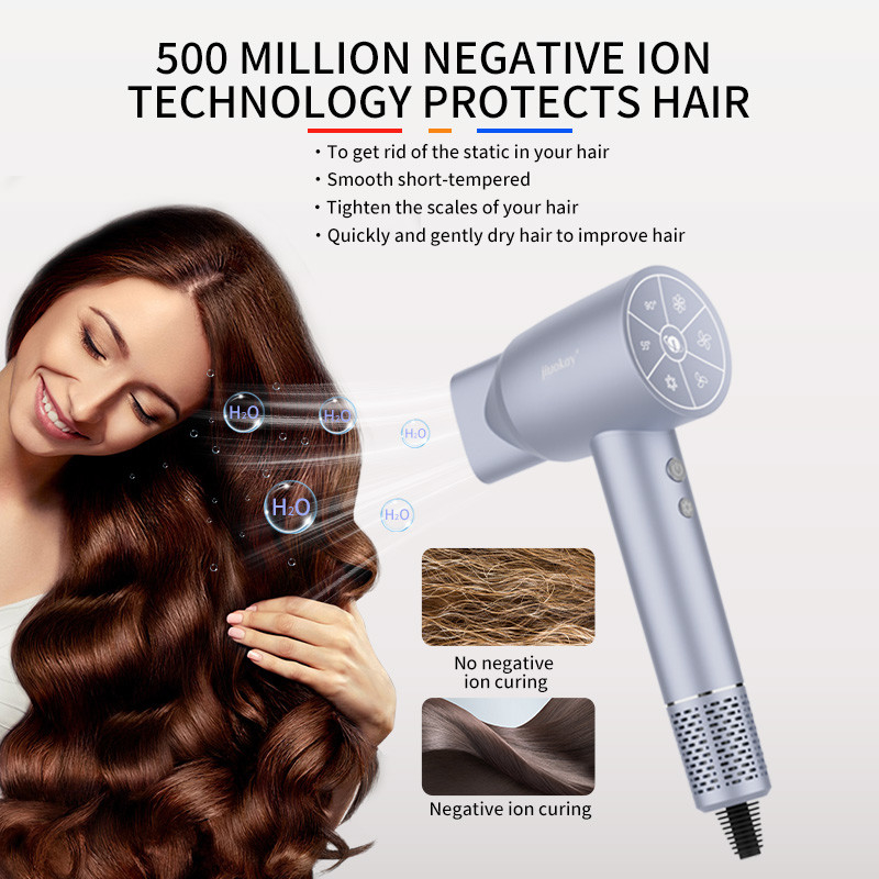 Secador de cabelo de salão profissional de 1800W de alta potência 5 bilhões de plasma leve secador de cabelo rápido com logotipo personalizado e três bicos