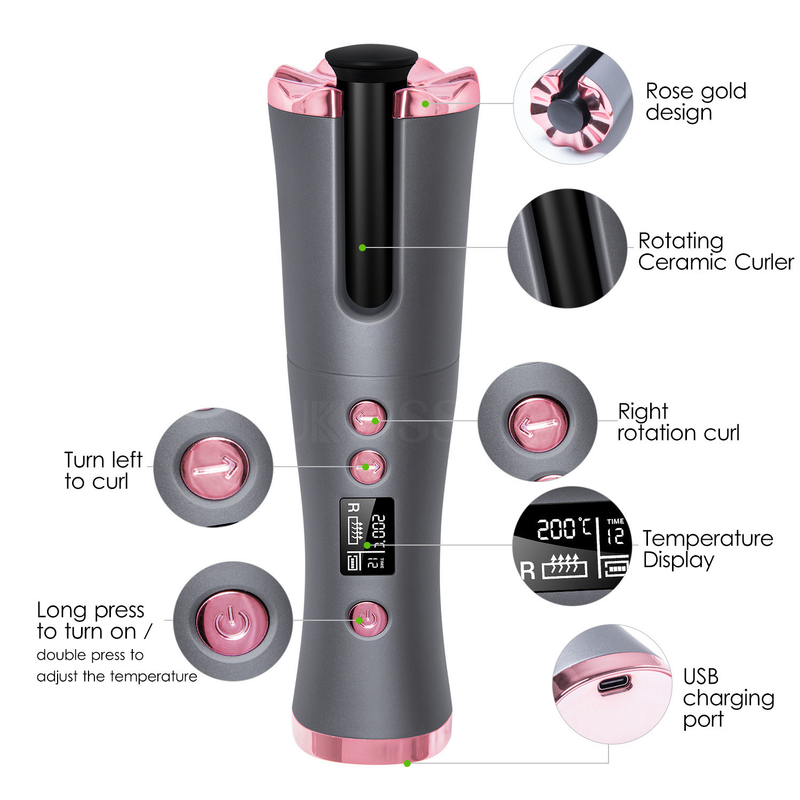 Design sem fio de carregamento USB Mini portátil de ferro curling adequado para viagens e uso doméstico