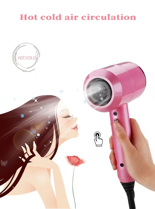 Secador de cabelo rosa com 3 acessórios profissionais para vento forte e cuidado suave adequado para todos os tipos de cabelo