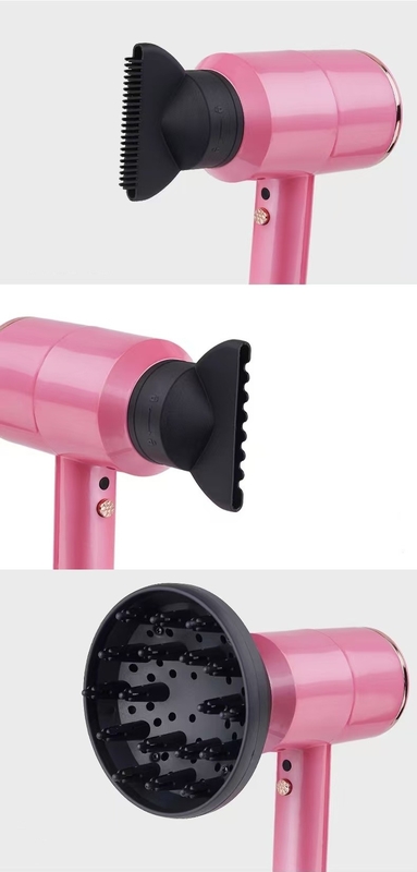 Secador de cabelo rosa com 3 acessórios profissionais para vento forte e cuidado suave adequado para todos os tipos de cabelo