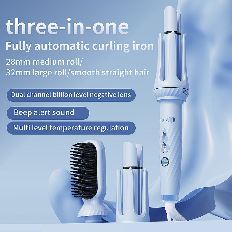 Ferro automático de curling 3 em 1 com alarme de sinal, ferramenta de penteado para curvas e ondas sem esforço.