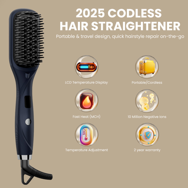 Peiteador de endireitamento de cabelo de íons negativos de temperatura ultra-alta com 2 ajustes de velocidade e mais de uma hora de duração da bateria