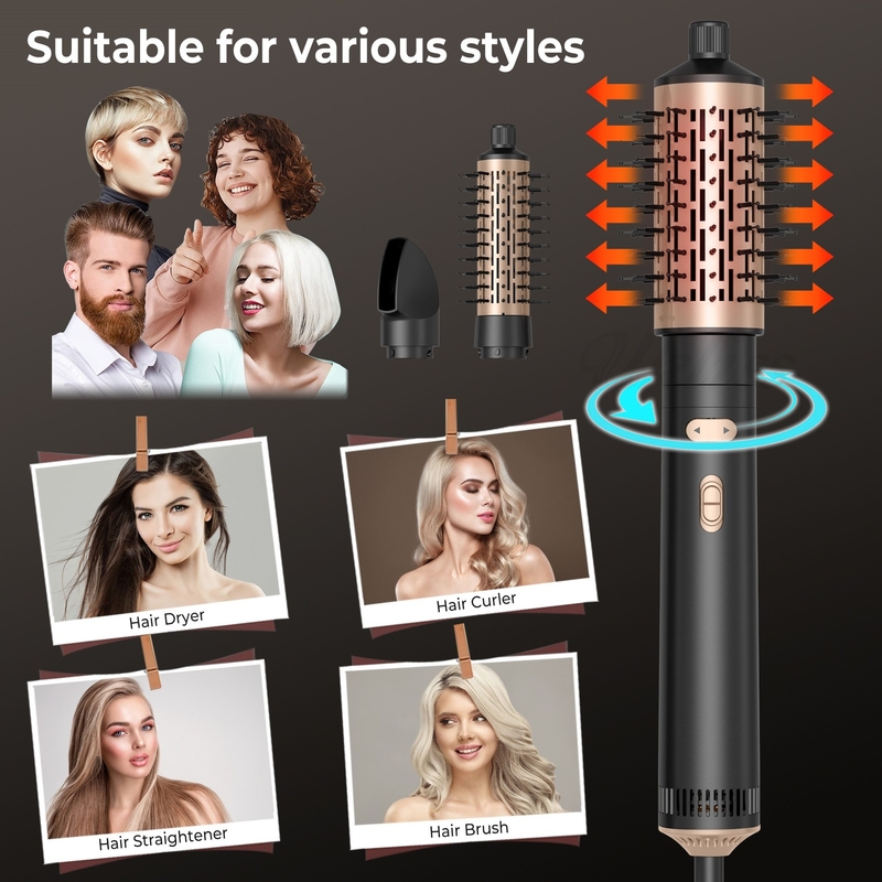 Secador de cabelo escova 6 em 1 Hair Styler Tecnologia iônica de prata Multi Styler de secagem rápida para cabelo liso e encaracolado