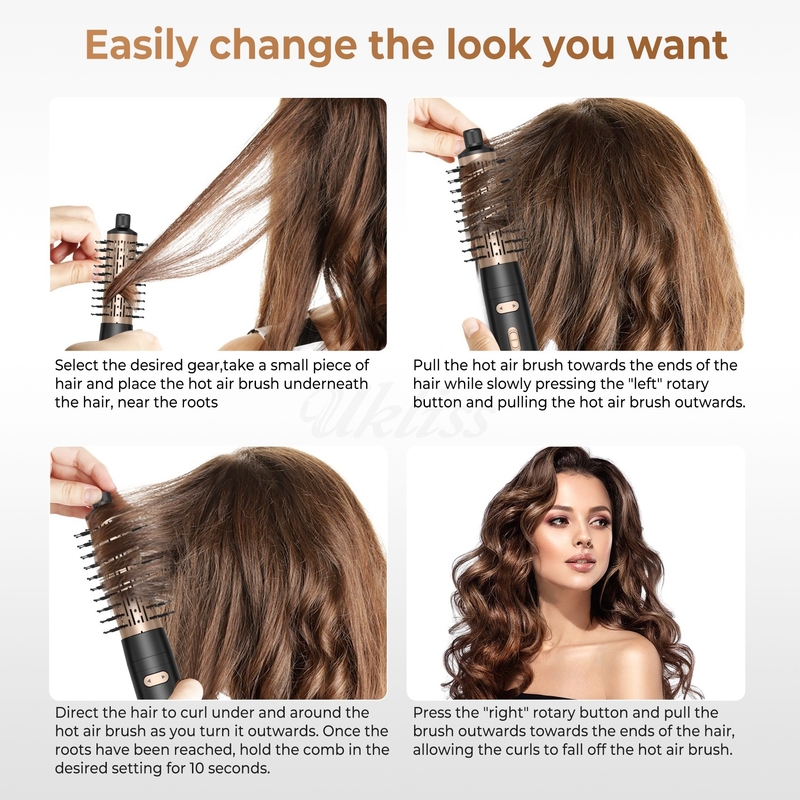 Secador de cabelo escova 6 em 1 Hair Styler Tecnologia iônica de prata Multi Styler de secagem rápida para cabelo liso e encaracolado