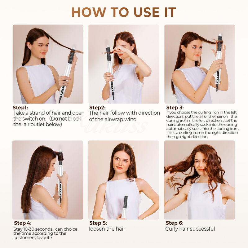 Secador de cabelo profissional de ar quente de secagem rápida 8 em 1 escova com curva de enrolamento automático e cabo de alimentação de 2M 1500W Multi-Styler
