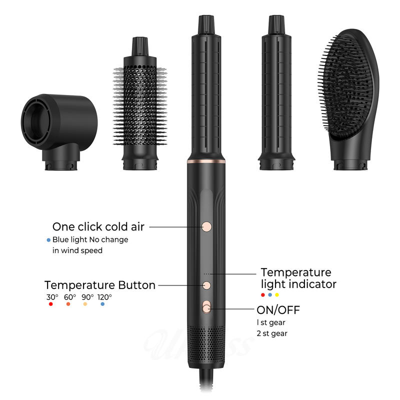Professional Air Hot Styling Secador de cabelo escova 5 em 1 Velocidade Negativo Iônico Secagem Rápida Frio 4 engrenagem Voltagem 110V / 50HZ 240V / 60HZ